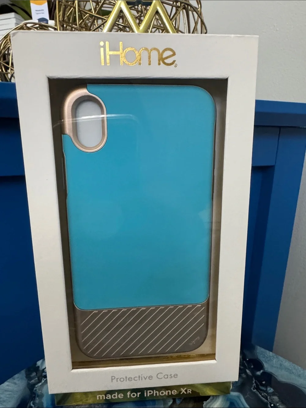 iHome Turquoise and Gold Protective Case for iPhone XR